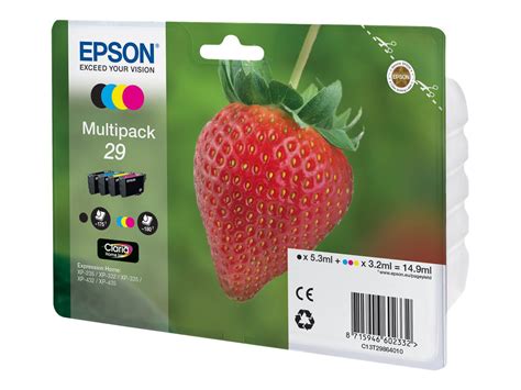 Epson T29 Fraise Pack De 4 Noire Cyan Magenta Jaune Original