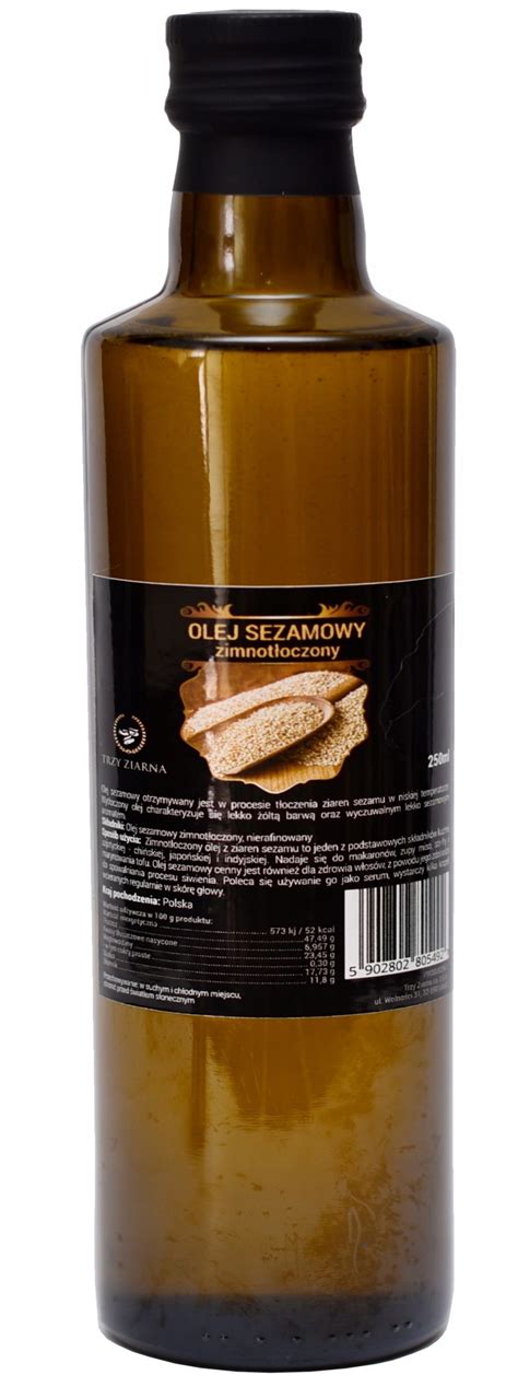 OLEJ SEZAMOWY 250ml Nierafinowany Z Naturalnych Ziaren Sezamu