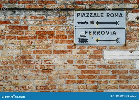 Railway Station And Rome Square Signs Venice Italy Stock Image