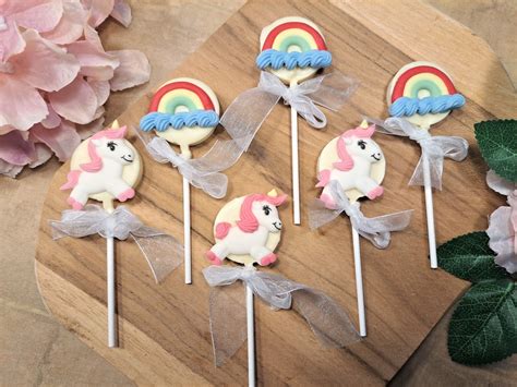 Rainbow Unicorn Chocolate Lollipops Pink Baby Shower Guest Favors