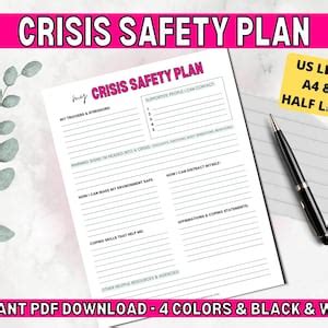 Crisis Safety Plan Worksheet Coping Skills Strategies Therapy Resources