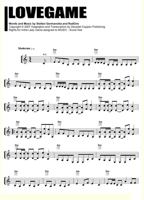 Lovegame Lady Gaga Sheet Music Easy Sheet Music