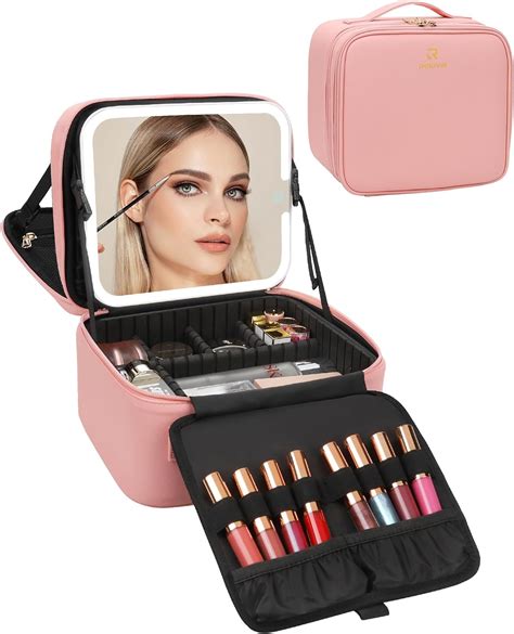 Relavel Makeup Bag With Led Mirror Travel Makeup Case With