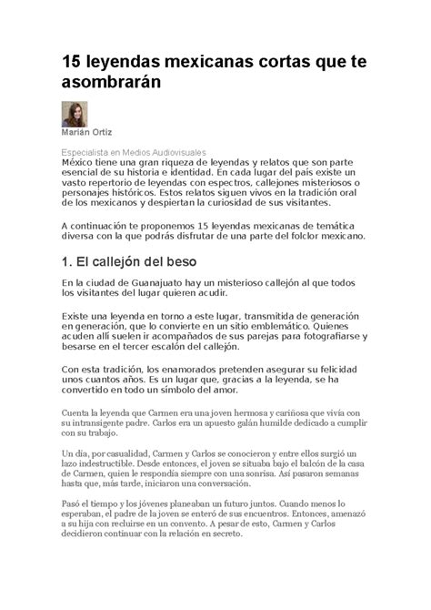 15 Leyendas Mexicanas Cortas que Te Asombrarán y Sorprenderán - Studocu