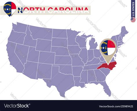 North carolina state on usa map Royalty Free Vector Image