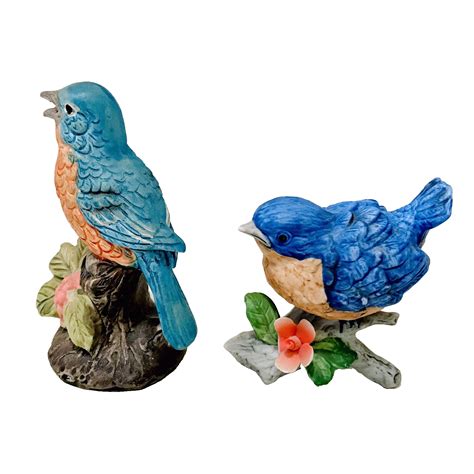 Homco 2 Blue Birds With Flowers On Branch 8885 Ceramic Bisque