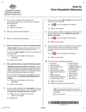 Fillable Online Humanservices Gov Claim For Farm Household Allowance