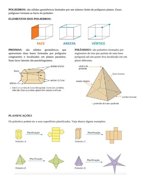 Poliedros Piramides - Poliedros: Pirâmides e Planificações | PDF