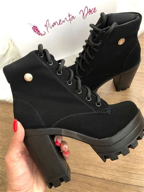 Bota De Salto Tratorada Nobuck Pimenta Doce Bota Feminina Sal E