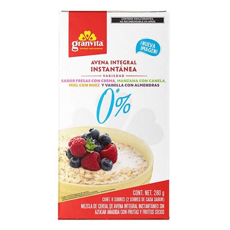 Avena integral Granvita instantánea 4 sabores 2 sobres de cada sabor de