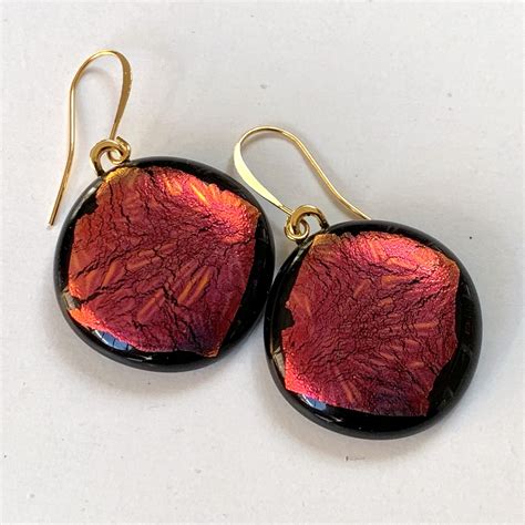 Fiery Red Dichroic Glass Earrings With French Hooks Elegant Statement