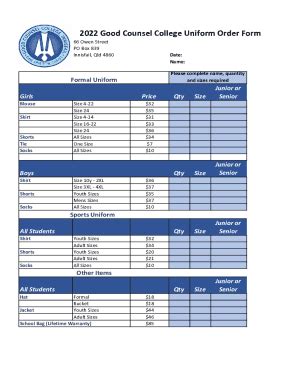 Fillable Online 2022 Good Counsel College Uniform Order Form Fax Email