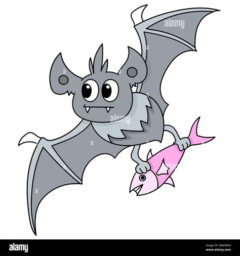 cartoon flying bat carrying fish for food Stock Vector Image & Art - Alamy