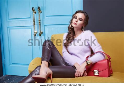 Beautiful Sexy Brunette Woman Sitting On Stock Photo Shutterstock