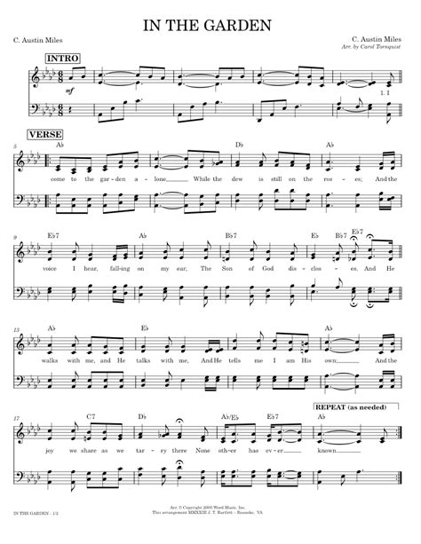 In The Garden C Austin Miles Sheet Music For Piano Solo