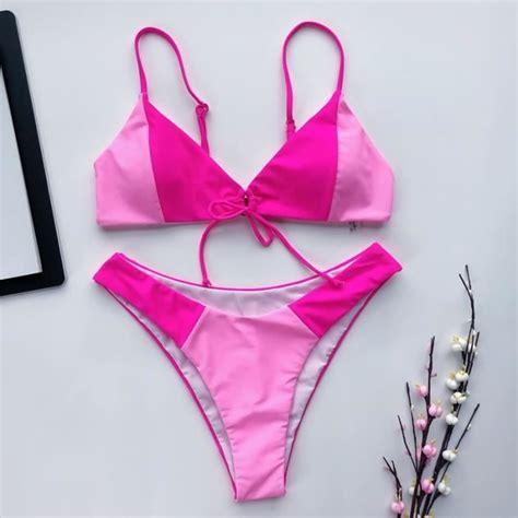 MAILLOT DE BAIN Bikini Triangle Patchwork maillot de bain femme nœud échancré baigneuses