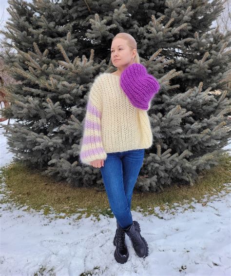 Soft Cozy Oversized Mohair Sweater Handknitted Sweater Chunky Knit