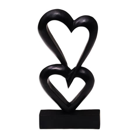 Romantic Wood Sculpture Linking Hearts Novica