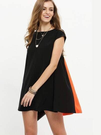 Black Patchwork Red Short Sleeve Shift Dress Sheinsheinside