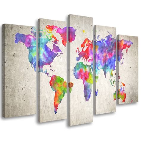 Impression Sur Toile En Parties Carte Du Monde Color E Wall Art Fr