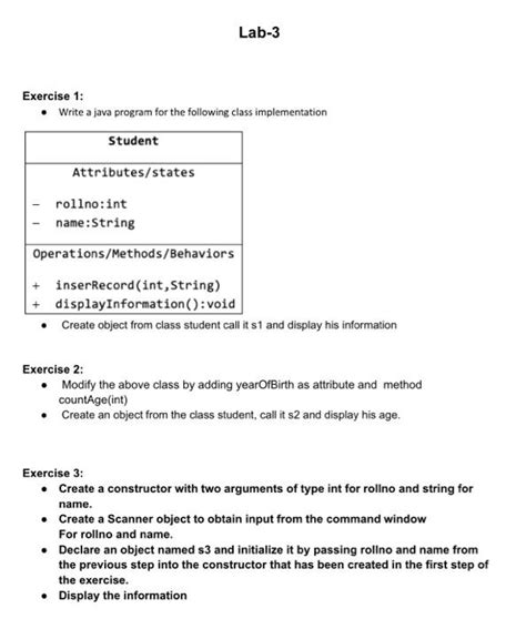 Solved Lab 3 Exercise 1 • Write A Java Program For The