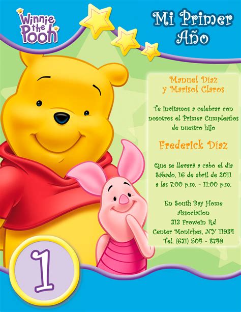 Tarjeta de Invitación Infantil de Cumpleaños Winnie the Pooh Artes