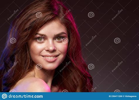 Portrait Of A Woman Makeup Posing Naked Shoulders Hairstyle Model Lifestyle Stock Photo Image