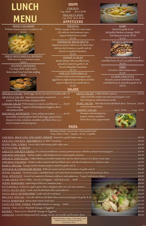 Macera S Italian Restaurant Cranston RI Lunch Menus