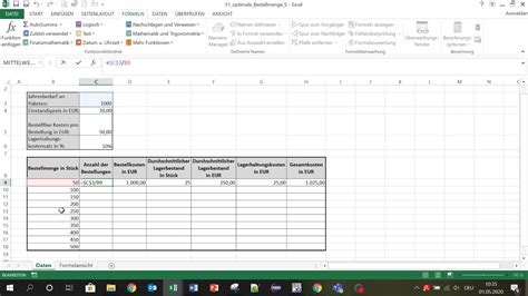 Optimale Bestellmenge Tabelle Ausf Llen Mit Excel Youtube