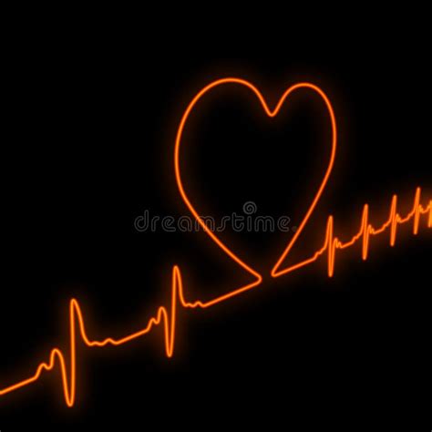 Red Glowing Heart Beat Graph With Heart Shape Stock Illustration