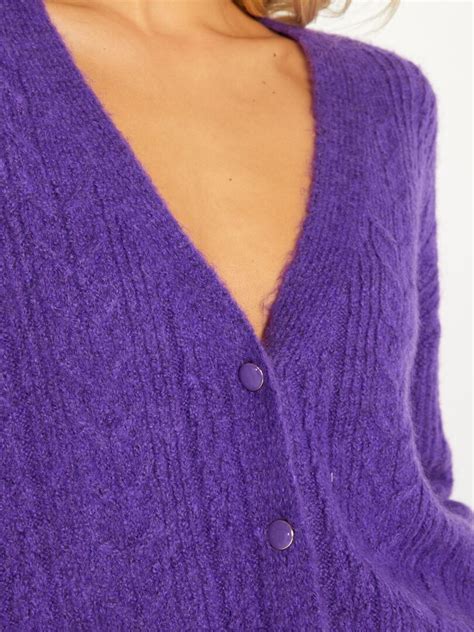 Chaqueta De Punto Calado Con Botones Purpura Kiabi