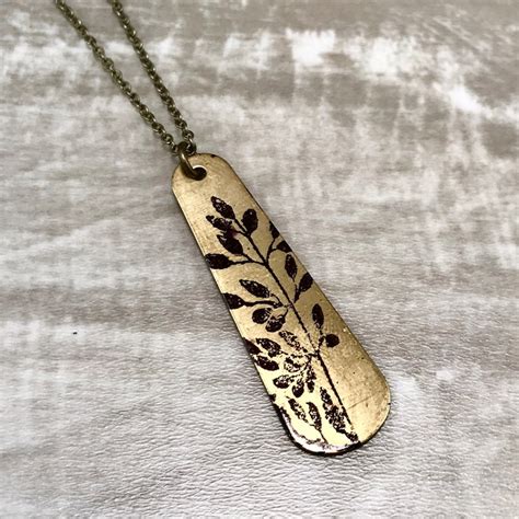 Brass Necklace Printed Jewelry Antique Brass Necklace Etsy