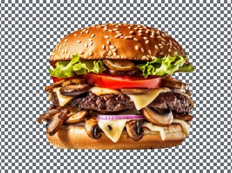 Premium PSD Delicious Mushroom Swiss Burger Isolated On Transparent