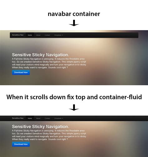 bootstrap navbar container when scroll down navbar fixed top container ...