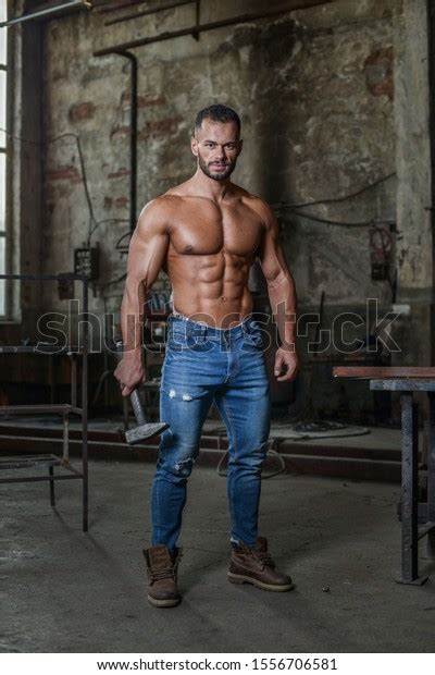 Muscled Half Naked Man Work Walking Stock Photo 1556706581 Shutterstock