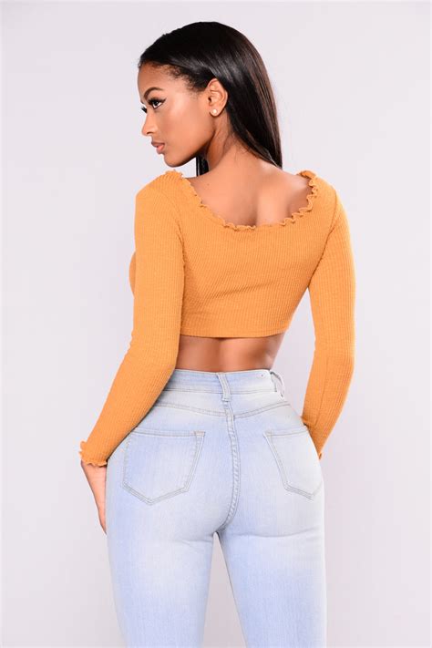 Kassie Crop Top Mustard Fashion Nova Knit Tops Fashion Nova