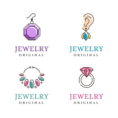 Colección de logos de joyería de diseño plano lineal Vector Gratis