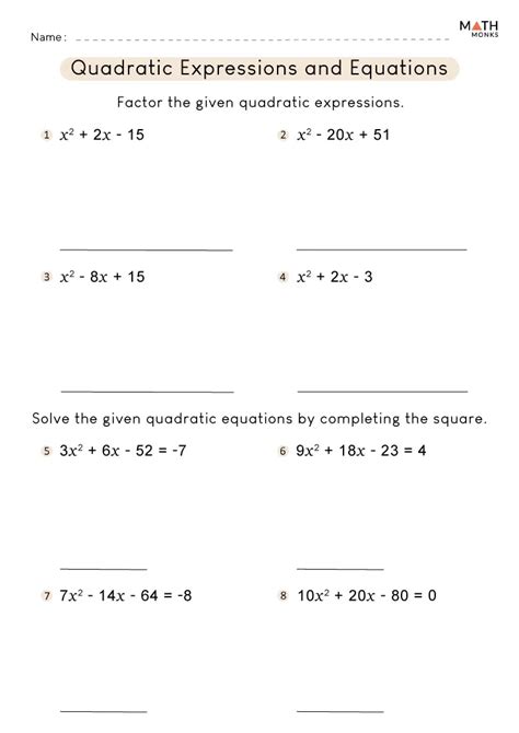 Quadratic Formula Worksheets Math Monks