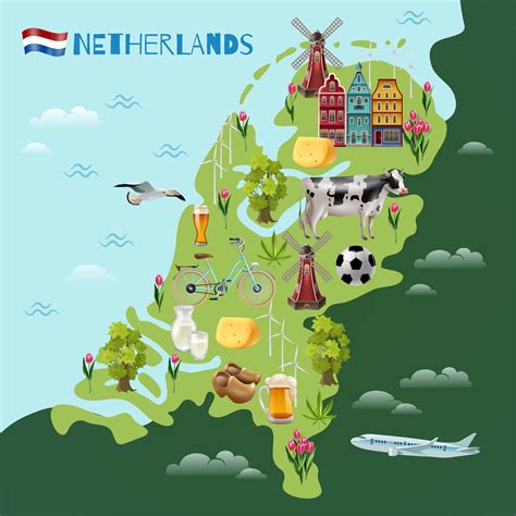 Holland Cultural Travel Map Poster Vector Art At Vecteezy