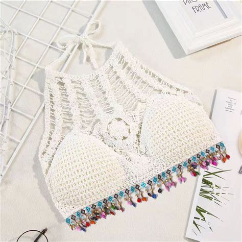 New Crochet Halter Top Bikini Swimsuit Outer Wear Beach Top Sexy Outfit Swimwear Top Bra