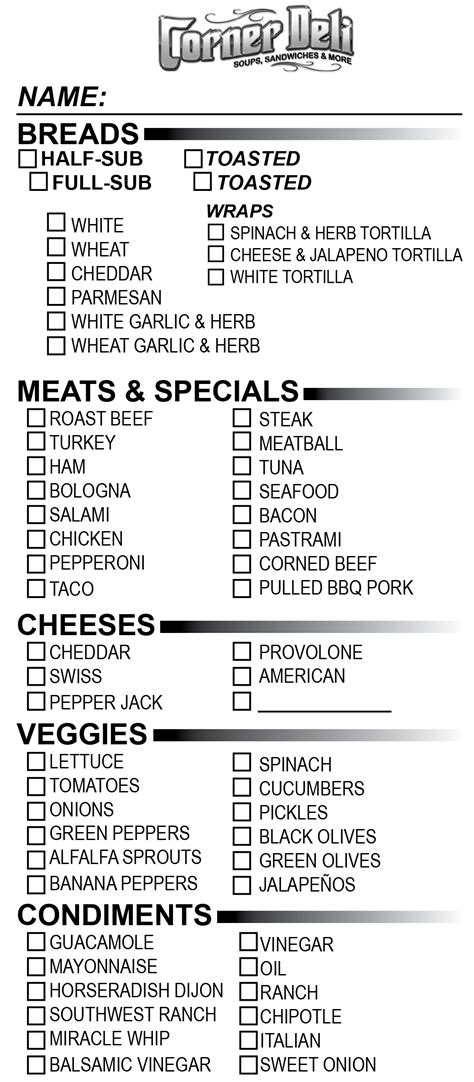 Corner Deli Menu Options Northern Lakes Cenex