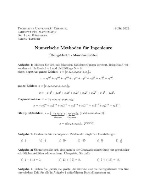 Numerische Methoden Fuer Ingenieure Uebungsblatt 1 Maschinenzahlen