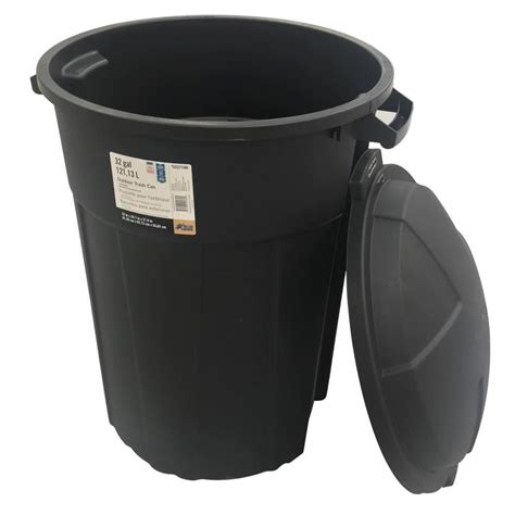 Blue Hawk 32-Gallon Black Plastic Outdoor Trash Can with Lid at Lowes.com