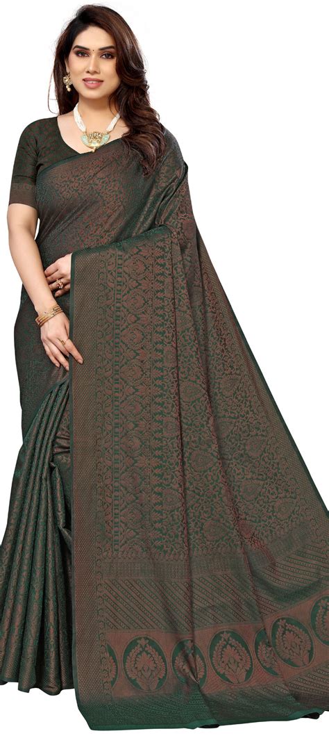 Festive Traditional Green Color Jacquard Fabric Saree 1946357