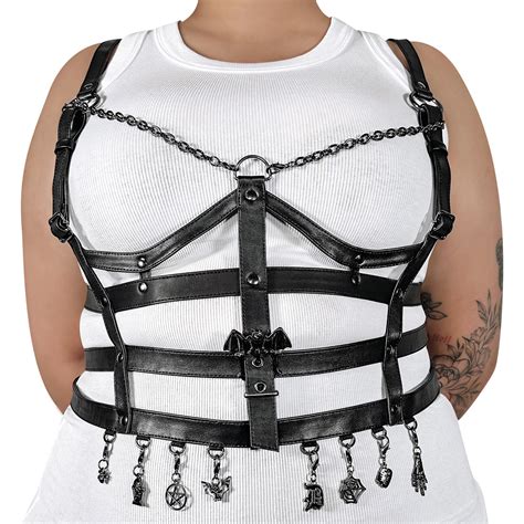 Faux Leather Chain Body Cage Harness With Front Lacing 24118