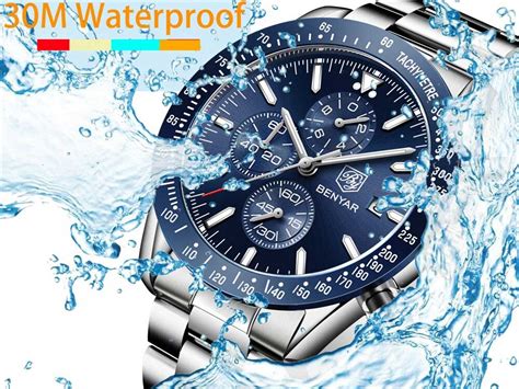 Benyar BY-5140M Blue Chronograph Dial Silver Chain Mens Wrist Watch