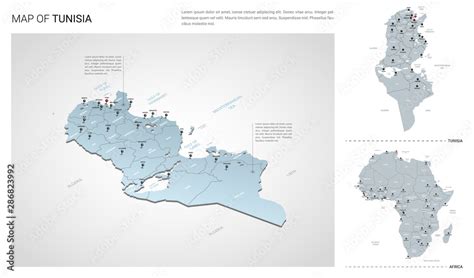 Vector set of Tunisia country. Isometric 3d map, Tunisia map, Africa ...