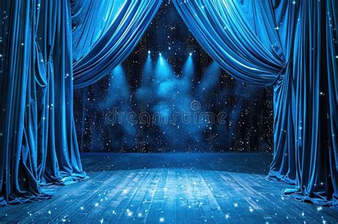 Scene Background, Blue Curtain on Stage of Theater or Cinema Slightly ...