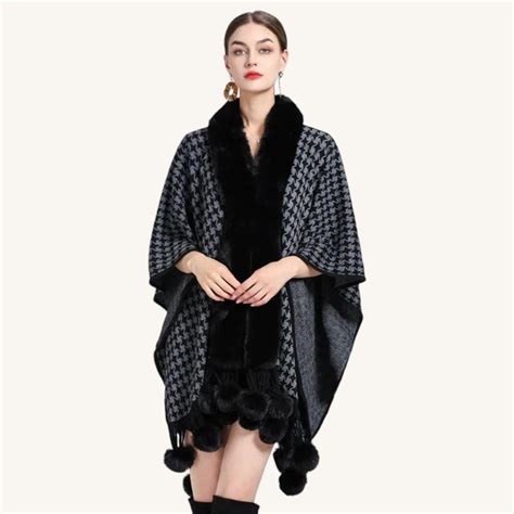 Poncho Femme Avec Fourrure Noire Poncho Boh Me