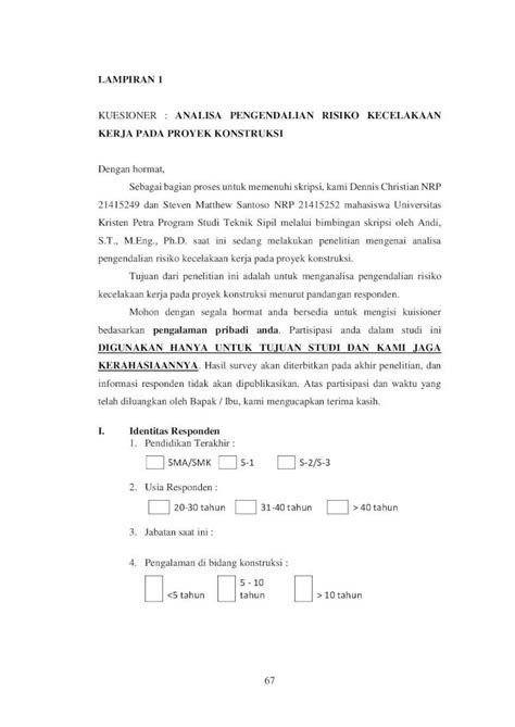 PDF KUESIONER ANALISA PENGENDALIAN RISIKO KECELAKAAN Pemasangan